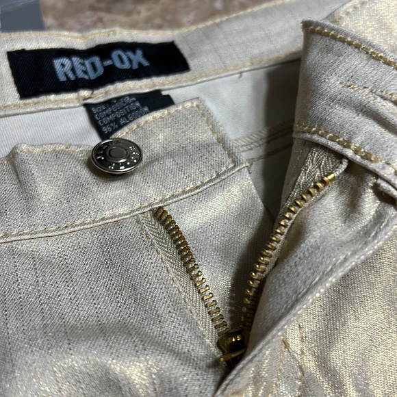 RED -OX   VTG SHINY SKINNY FIT STRETCH JEANS . Handmade . Size 7/8 low rise - Picture 11 of 12